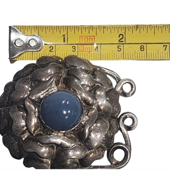 Designer Pat Areias Sterling Silver and Blue Stone Floral Belt Buckle Flower - Picture 6 of 6